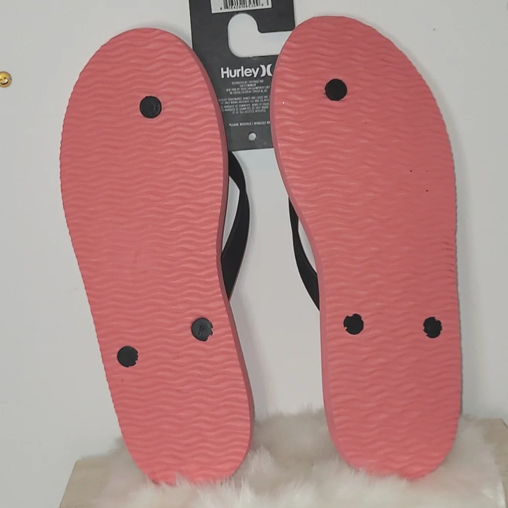 Hurley Mens Palm Trees Print Beach Pool Sandals Thongs Size 12 Pink / Black - Picture 7 of 9